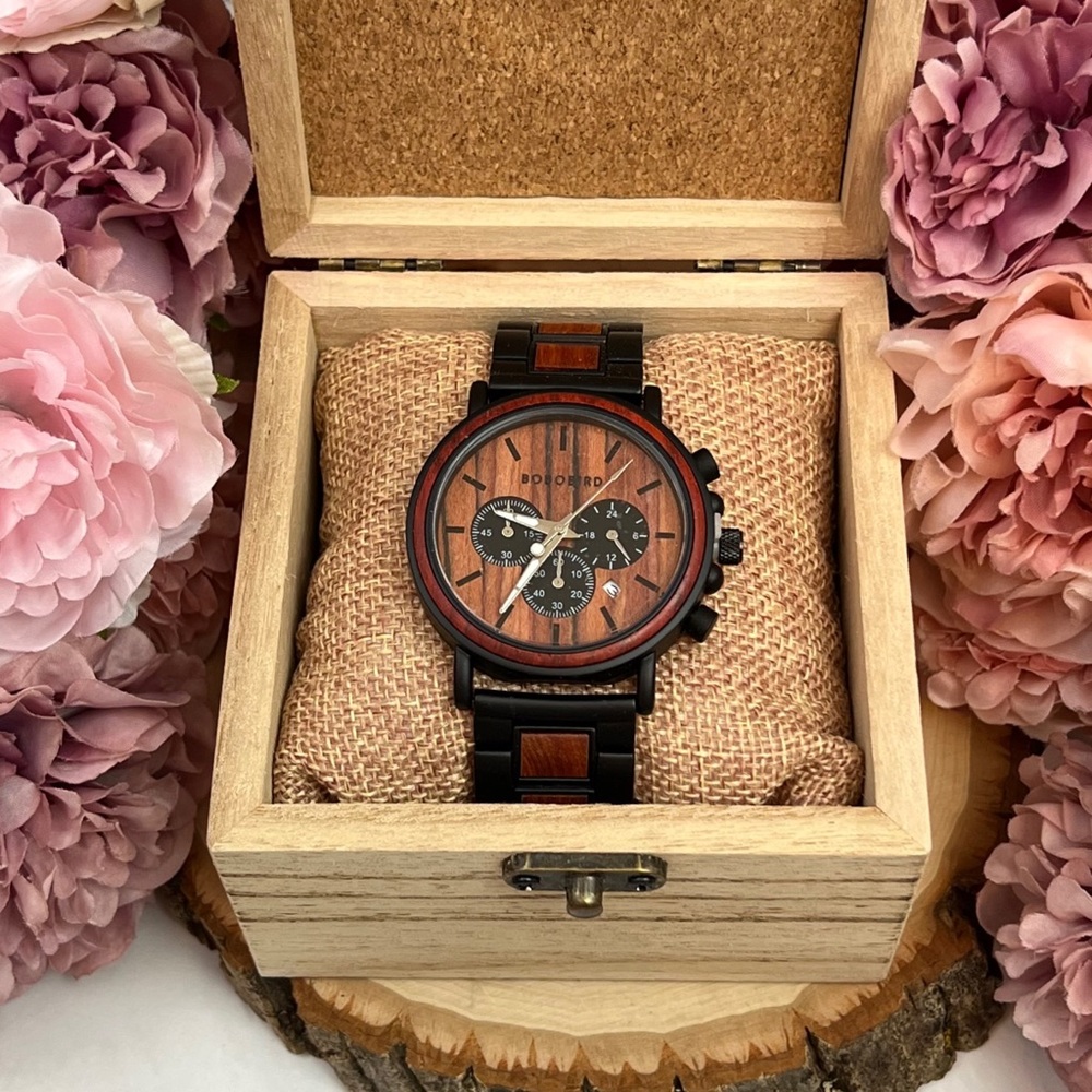 Luxury Zebra and Ebony Wood Chronograph Military Quartz Watch - Picture 7 of 16